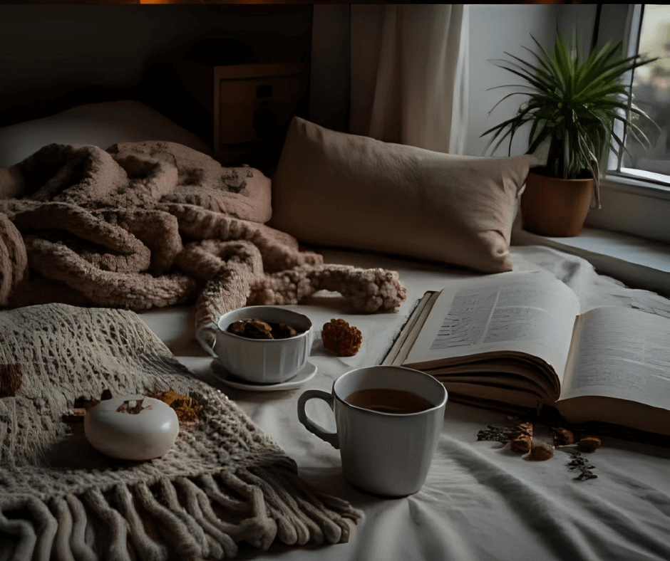 Comfort items for endometriosis support - cozy setup with heating pads and comfort items