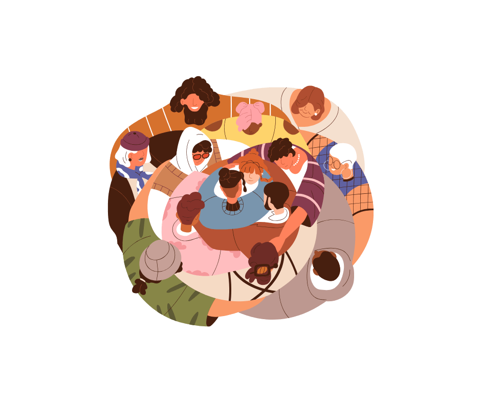 Building support network - diverse group of people in solidarity and support