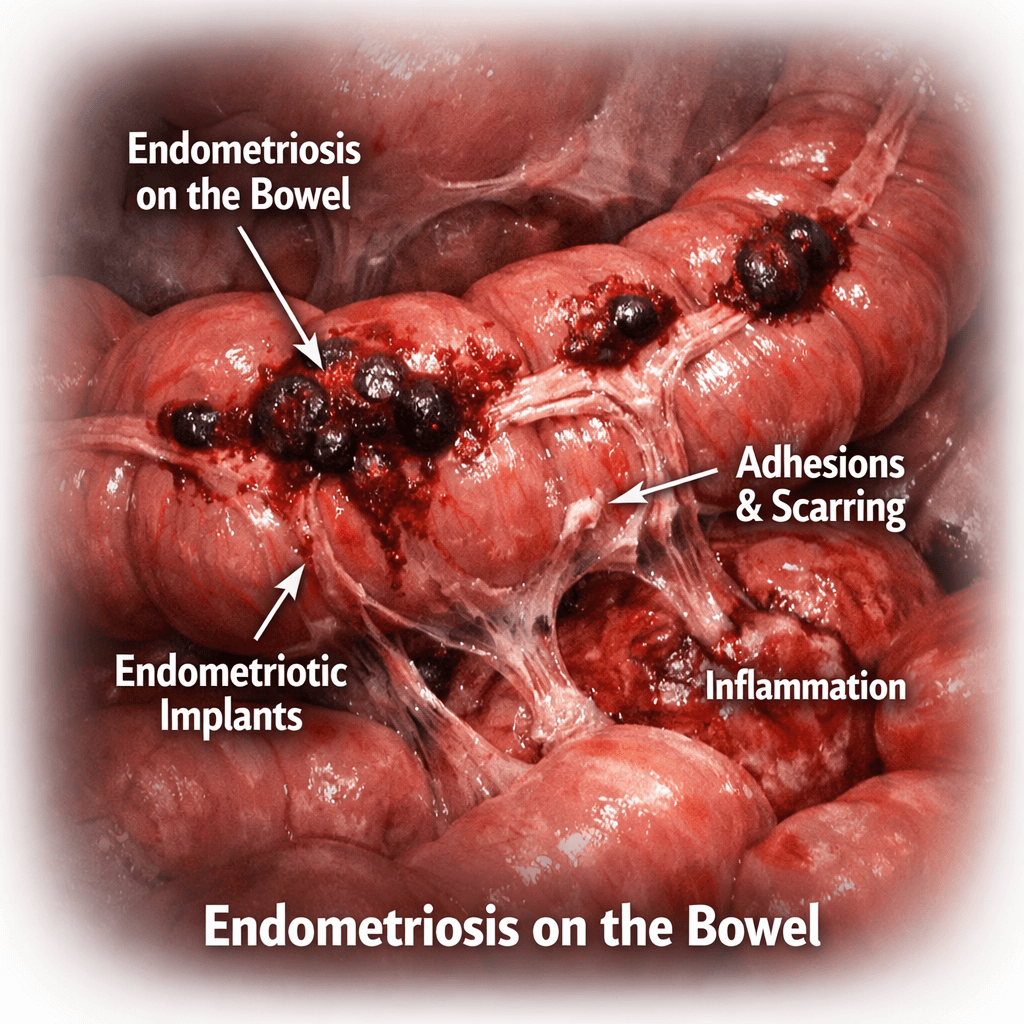 Laparoscopic image of the endometriosis on the bowels